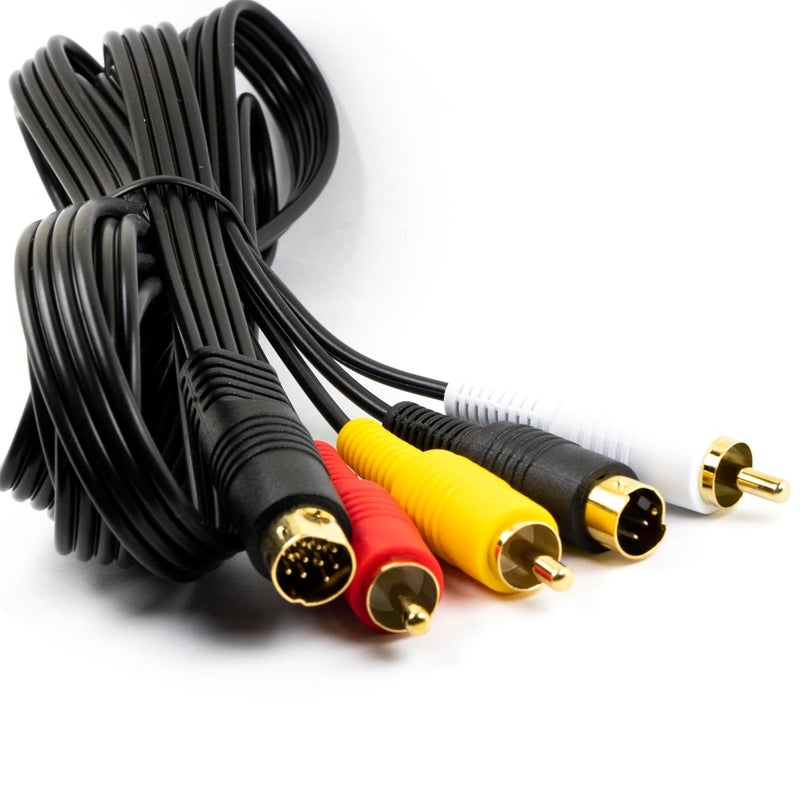 jujinglobal كابل AV S-Video بطول 6 أقدام مع قابس مطلي بالذهب للصوت والفيديو SAV RCA لجهاز Sega Saturn SS (قابس 10 دبابيس) - Image 3